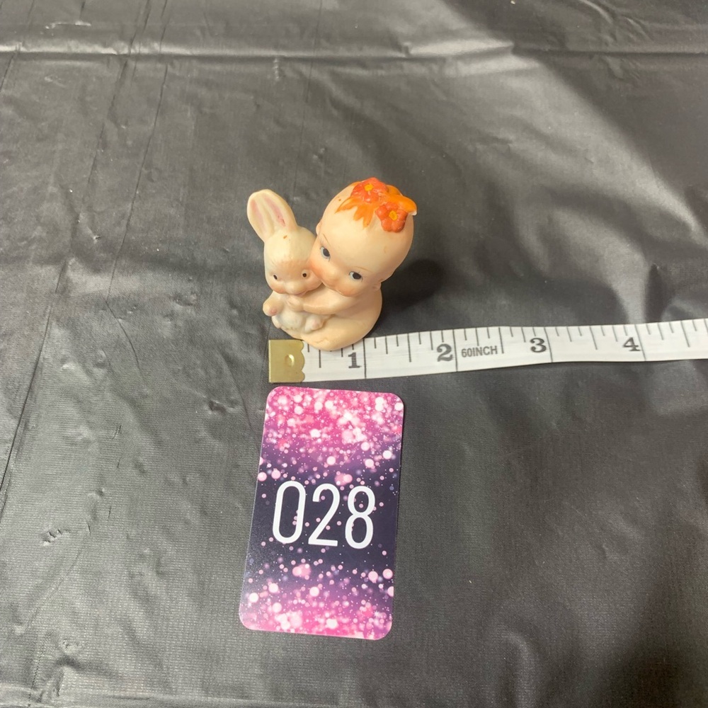 Baby Figurine with Bunny Tan Red Bow Porcelain Angel Baby Kewpie Doll Vintage - Picture 5 of 7